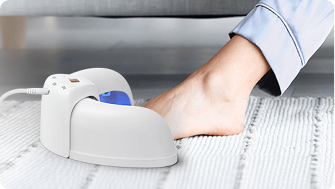 Foot resting on Fungabeam device